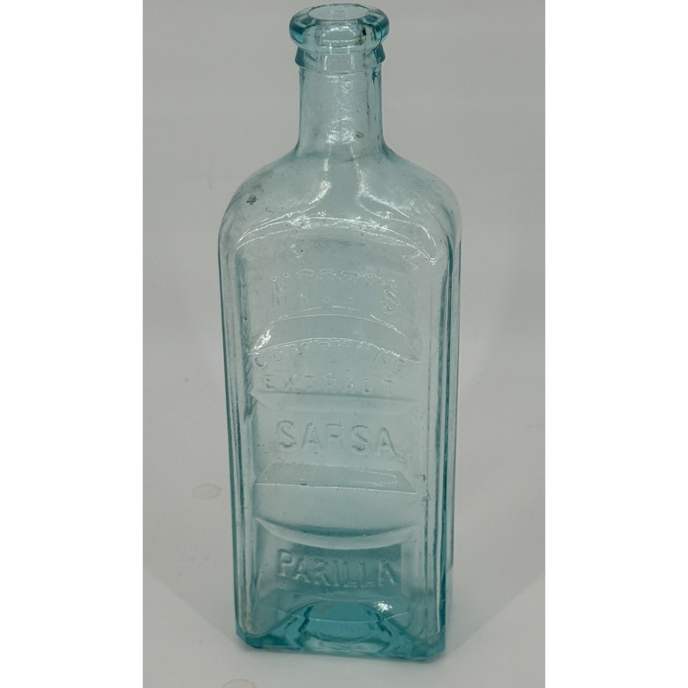 Antique Hood's Sarsaparilla Apothecary‎ Bottle Lowell, Mass Aqua Blue Medicine